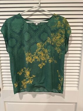 CAbi Green Top with Gold Floral Accent small